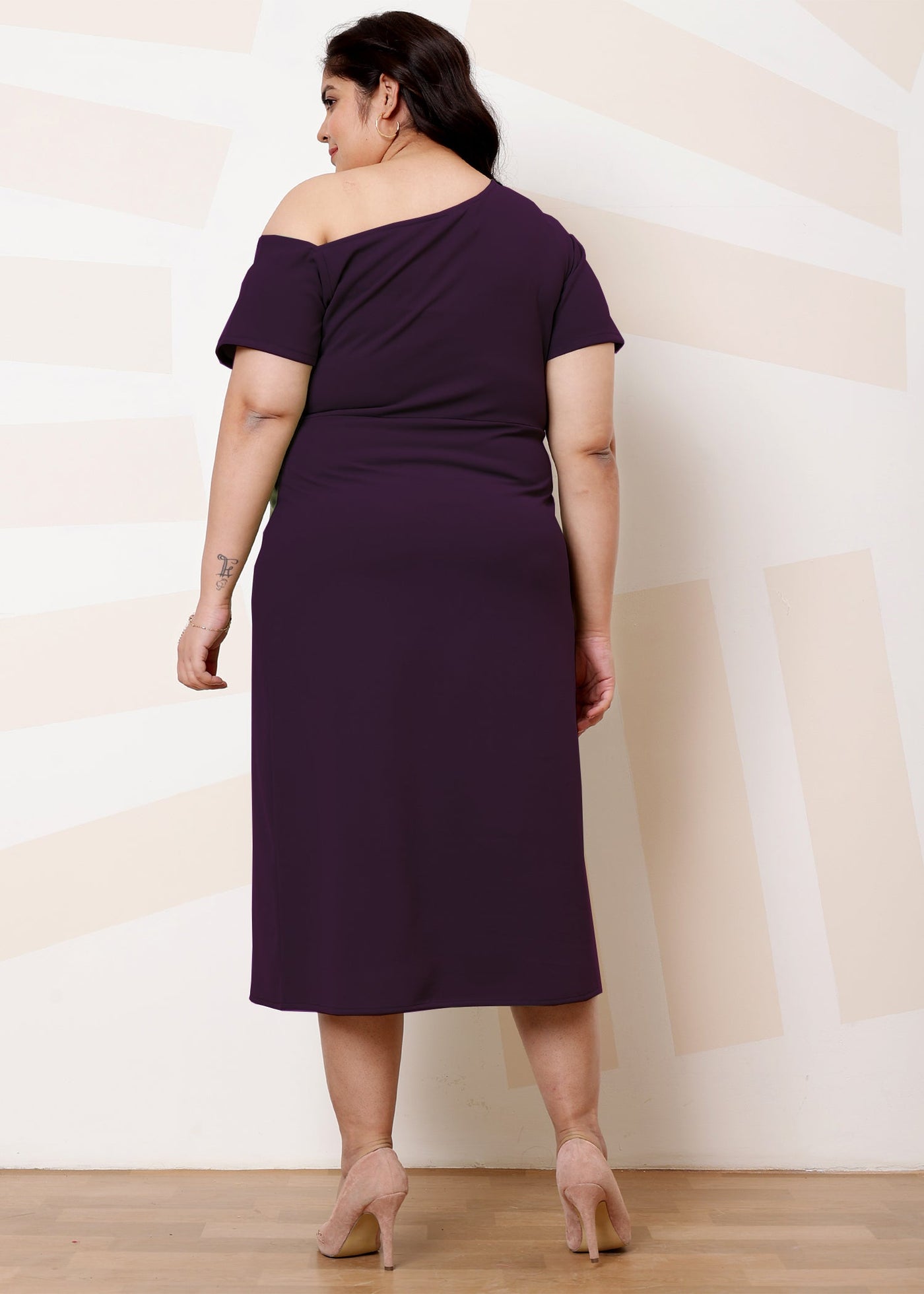 Athena Ample Scuba Plus Size One Shoulder A-Line Midi Dress