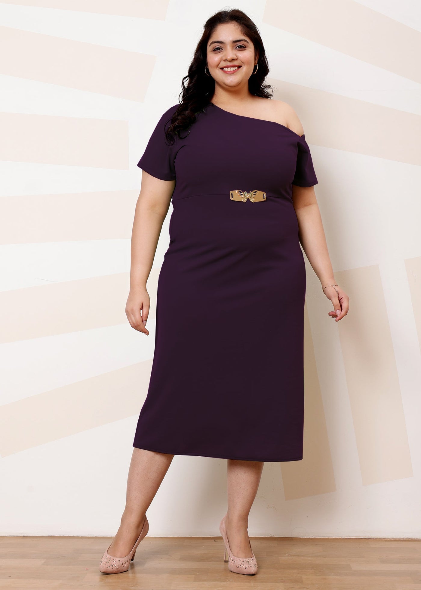 Athena Ample Scuba Plus Size One Shoulder A-Line Midi Dress