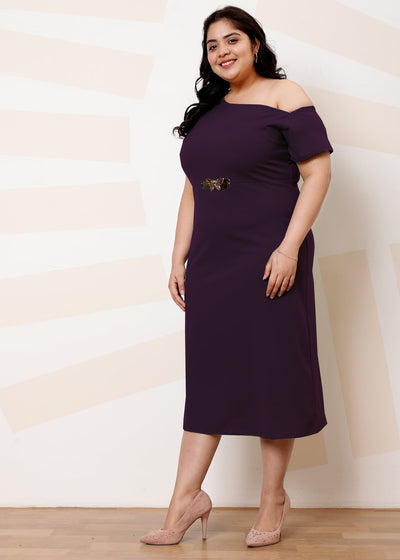 Athena Ample Scuba Plus Size One Shoulder A-Line Midi Dress