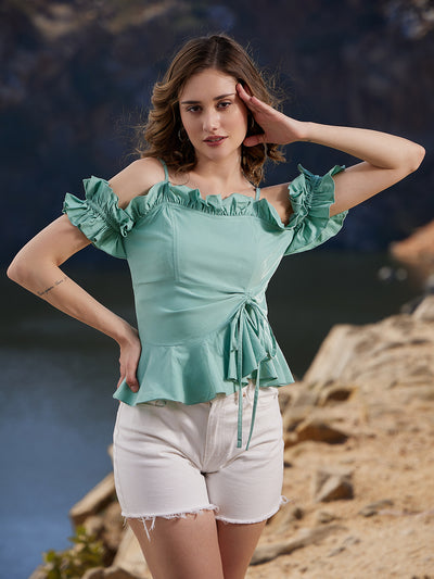 Athena Cold-Shoulder Frill Tie-Up Fitted Top - Athena Lifestyle