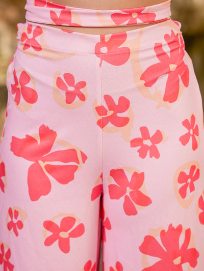 Athena Women Pink Printed Original Flared Easy Wash Trousers - Athena Lifestyle