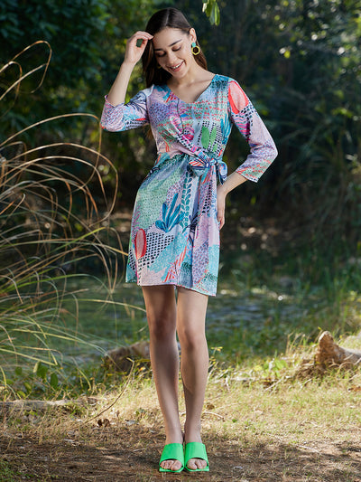 Athena Turquoise Blue Tropical A-Line Dress - Athena Lifestyle