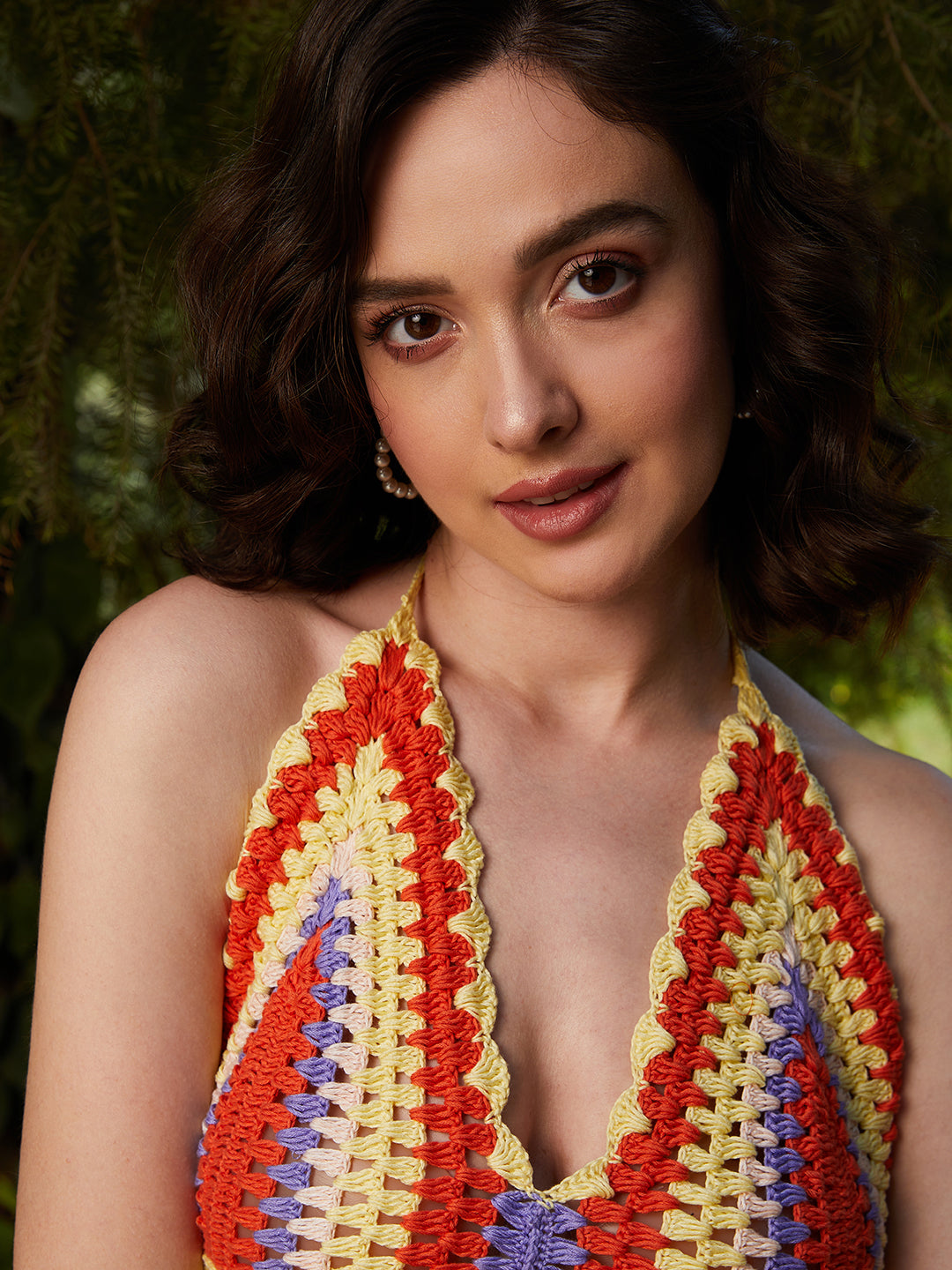 Athena Multicoloured Print Tie-Up Neck Cotton Crochet Top - Athena Lifestyle