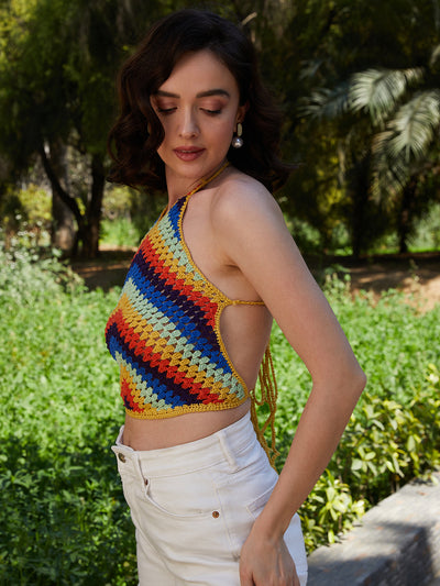 Athena Multicoloured Print Cotton Crochet Top - Athena Lifestyle