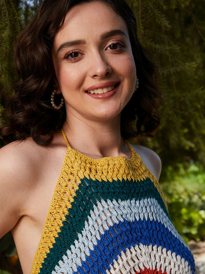 Athena Yellow Tie and Dye Print Cotton Crochet Crop Top - Athena Lifestyle