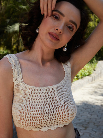 Athena Beige Cotton Crochet Top - Athena Lifestyle