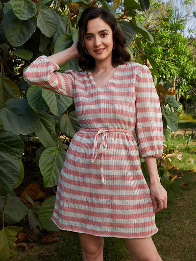 Athena Pink Striped Fit & Flare Dress - Athena Lifestyle