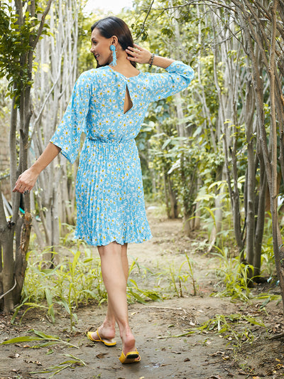 Athena Women Blue Floral Crepe Dress - Athena Lifestyle