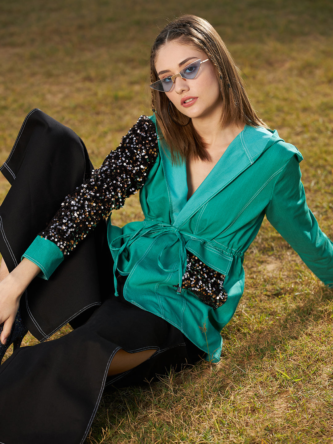 Athena Women Colourblocked Cotton Longline Outdoor Tailored Jacket - Athena Lifestyle