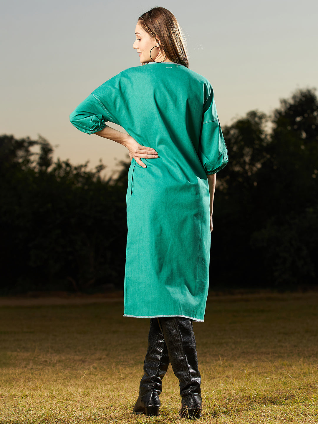 Athena Cotton Denim A-Line Midi Dress - Athena Lifestyle