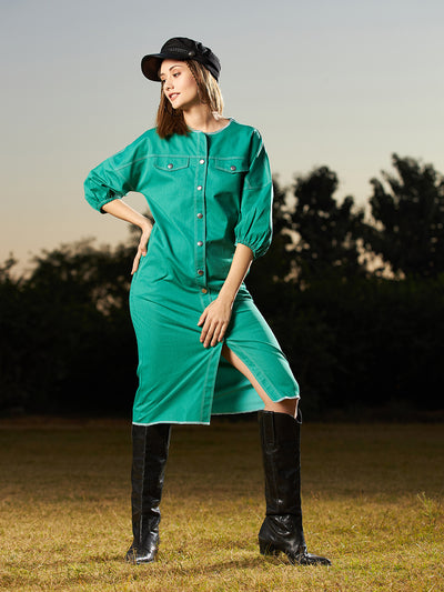 Athena Cotton Denim A-Line Midi Dress - Athena Lifestyle