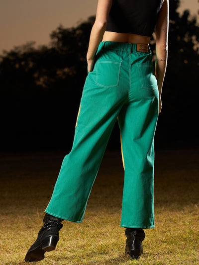 Athena Women Colourblocked Smart Straight Fit Easy Wash Trousers - Athena Lifestyle