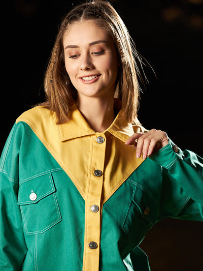 Athena Women Colourblocked Cotton Denim Jacket - Athena Lifestyle