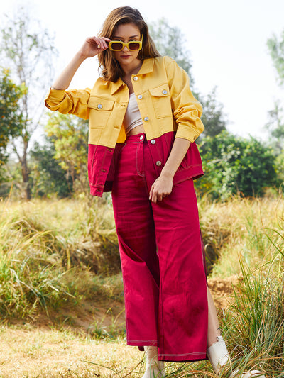 Athena Women Colourblocked Crop Cotton Denim Jacket - Athena Lifestyle