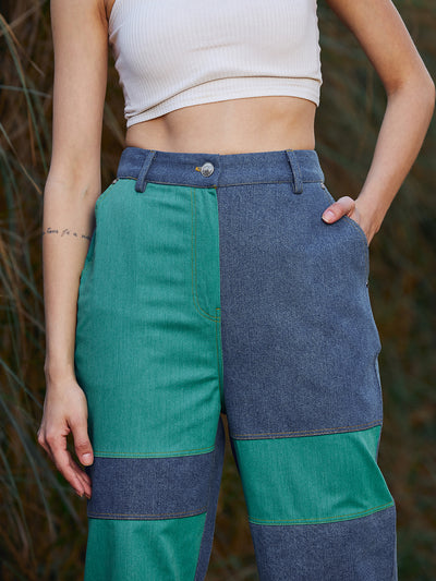 Athena Women Colourblocked Denim Trouser - Athena Lifestyle