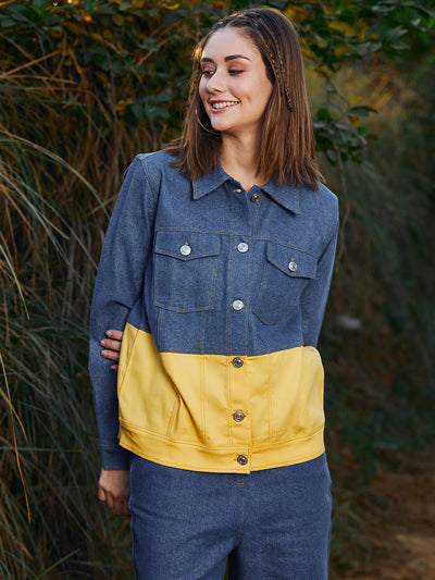 Athena Women Colourblocked Cotton Outdoor Denim Jacket - Athena Lifestyle