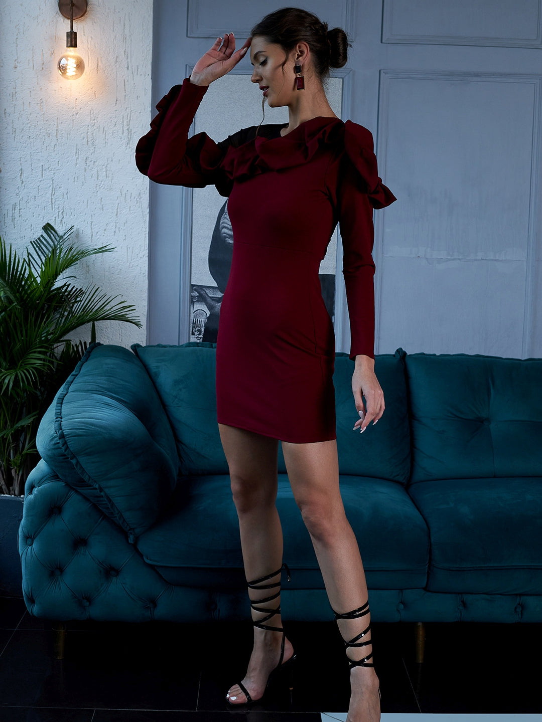 Athena Women Solid Ruffles Bodycon Mini Dress - Athena Lifestyle