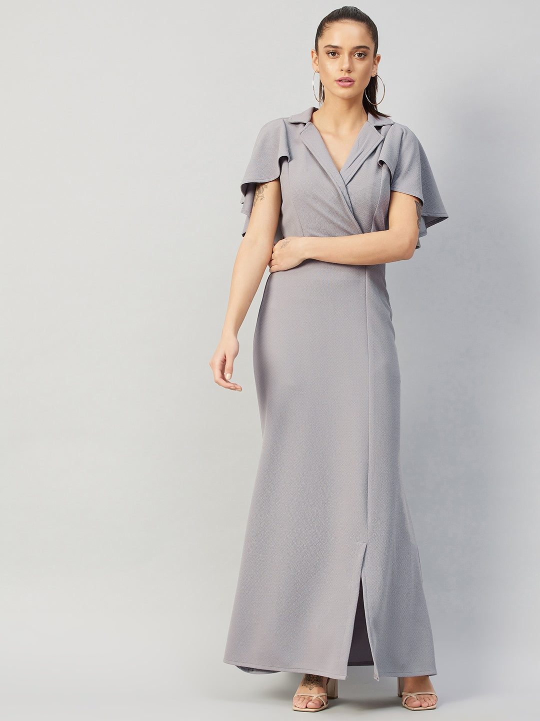 Athena Grey Maxi Dress with Cape - Athena Lifestyle