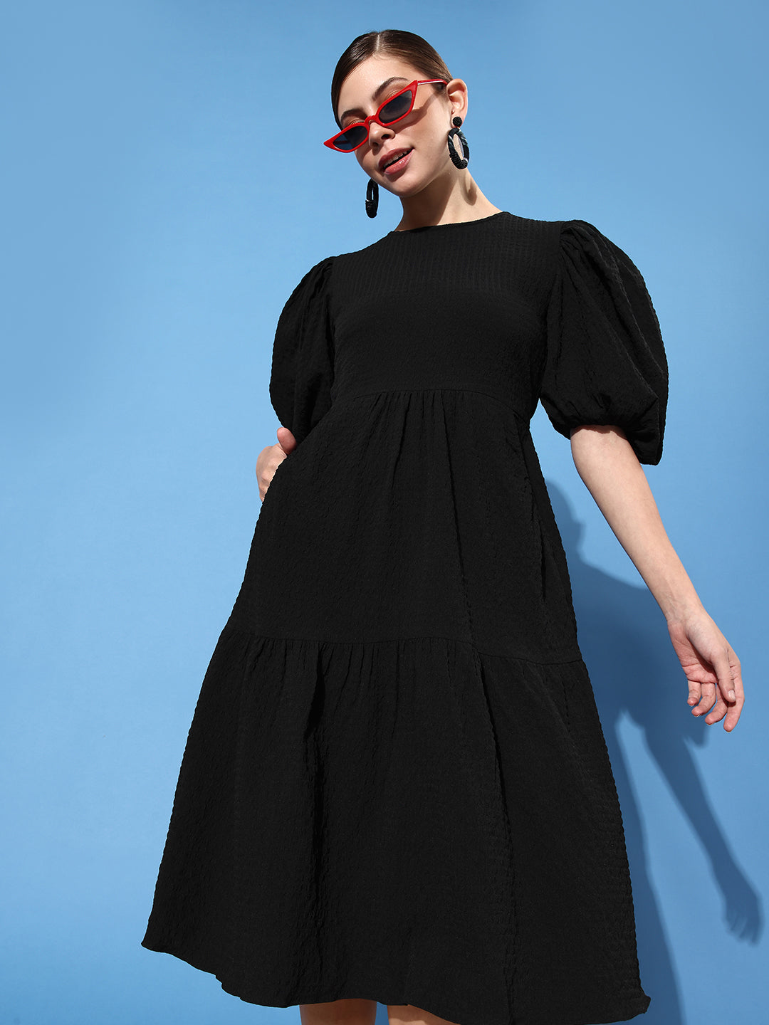 Athena Black textured Midi dress - Athena Lifestyle