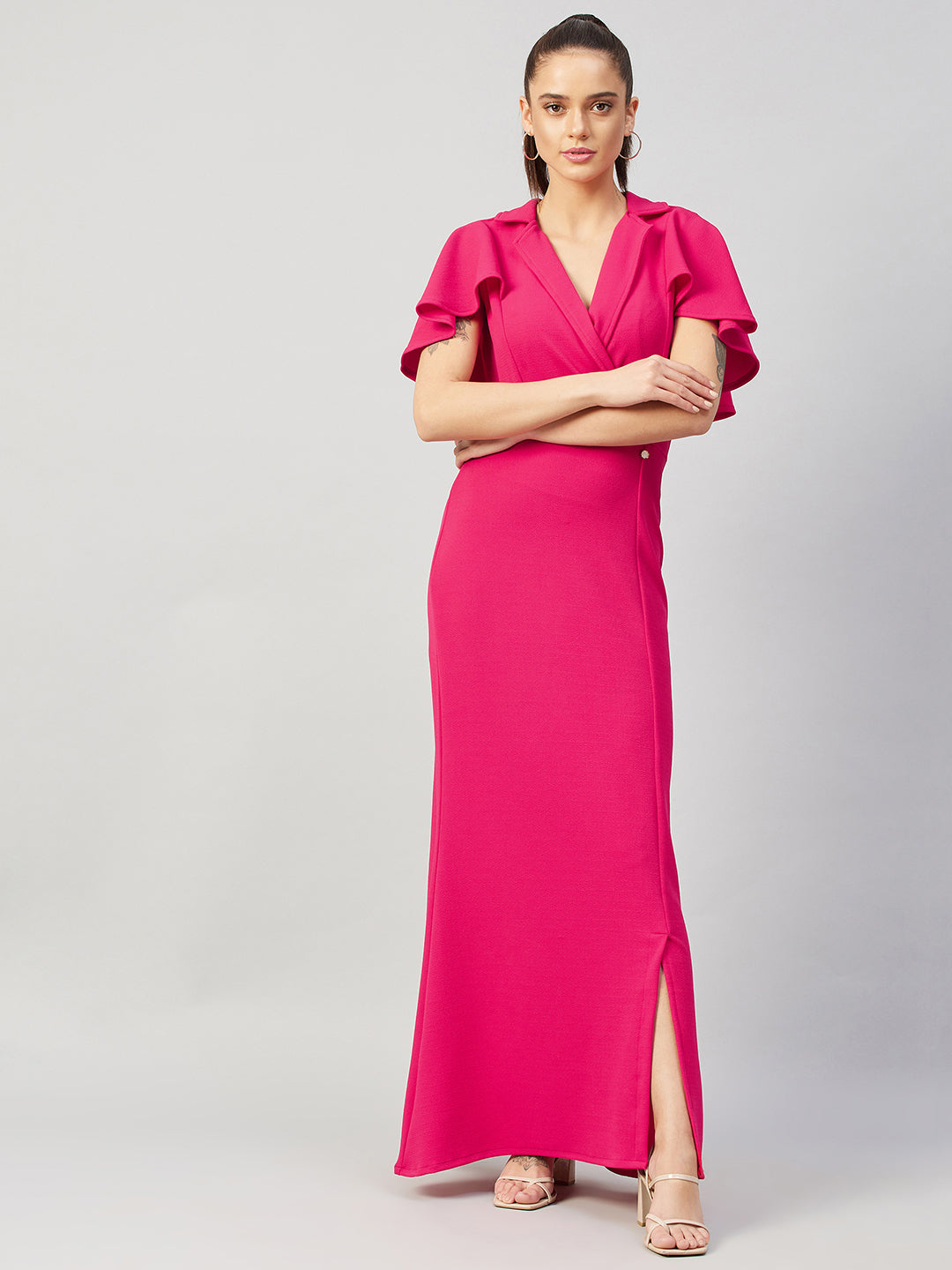 Athena Fuchsia Maxi Dress with Cape Sleeves - Athena Lifestyle