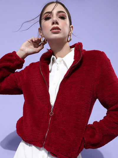 Athena Women Alluring Red Self-Design Sweatshirt - Athena Lifestyle