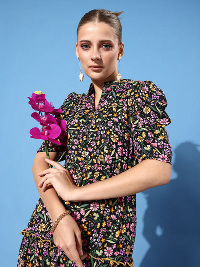 Athena Black floral print Maxi dress - Athena Lifestyle