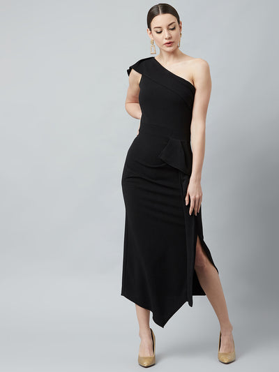 Athena Women Black Solid Fit and Flare Dress - Athena Lifestyle