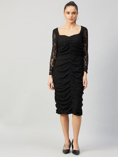 Athena Black Floral Lace Sheath Midi Dress - Athena Lifestyle