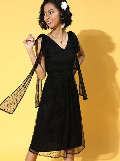 Athena Black shoulder knot dobby dress - Athena Lifestyle