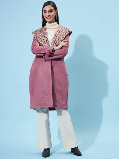 Athena Women Pink Fur Collar Longline Overcoat - Athena Lifestyle