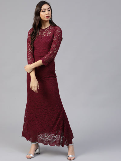 Athena Burgundy Lace Maxi Dress - Athena Lifestyle
