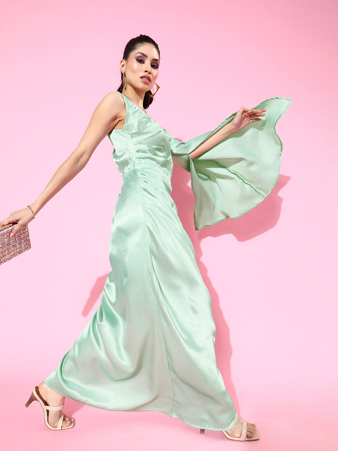 Athena Women Enchanting Sea Green Solid Sweetheart Neck Dress - Athena Lifestyle