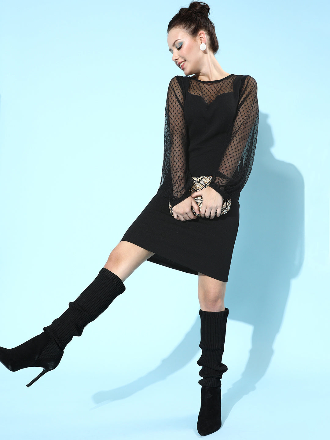 Athena Women Stylish Black Polka Dots Tulle Dress - Athena Lifestyle