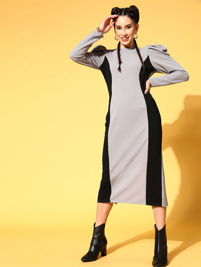 Athena Grey Black Color Blocking Dress - Athena Lifestyle