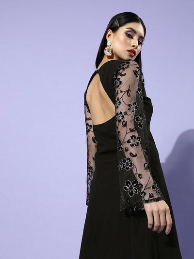 Athena Women Black Embellished Sheer Dress - Athena Lifestyle