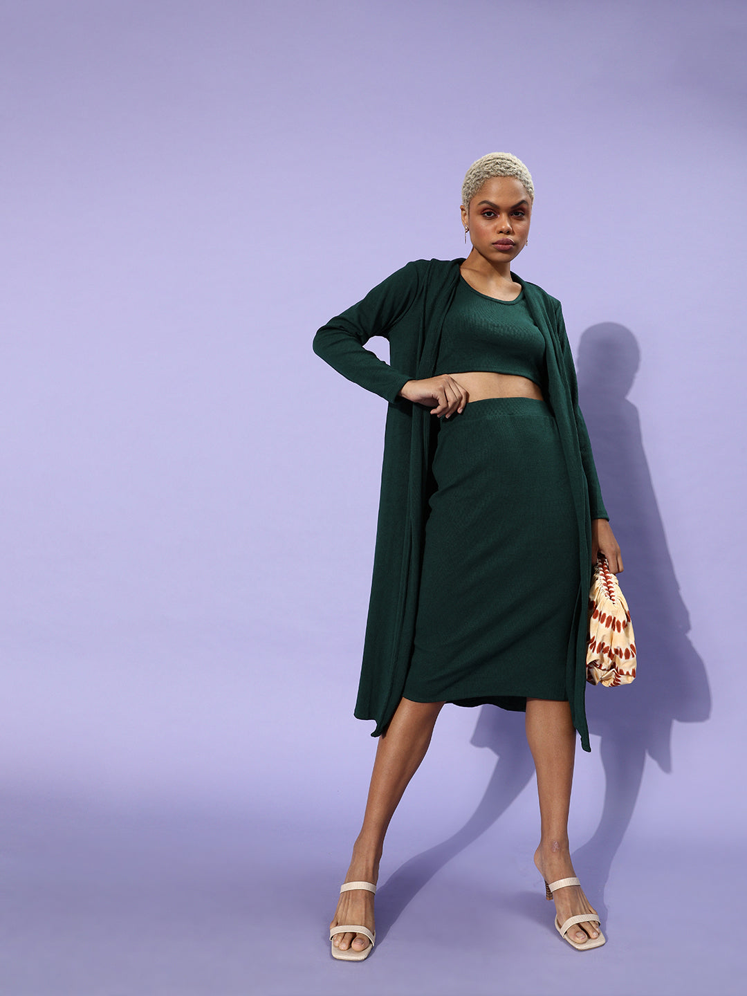 Athena Women Green Solid Top with Skirt & Shrug - Athena Lifestyle