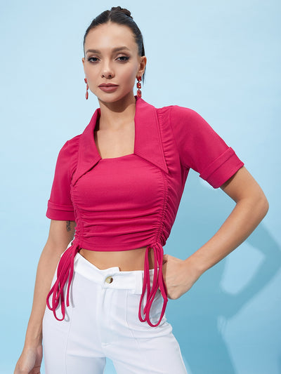 Athena Spread Collar Fitted Ruched Crop Top - Athena Lifestyle