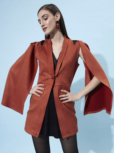 Athena Women Rust-Coloured Shoulder Cut Out Overcoat - Athena Lifestyle