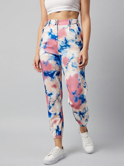 Athena Women Pink Floral Printed Smart Tapered Fit Easy Wash Joggers Trousers - Athena Lifestyle