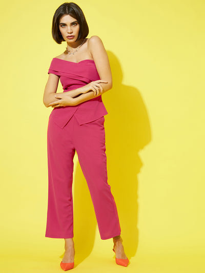 Athena Women Fuchsia Solid One Shoulder Top and Trousers - Athena Lifestyle