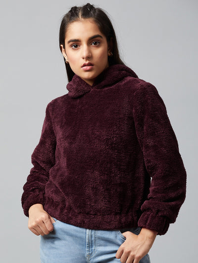Athena Girl Girls Burgundy Solid Hooded Sweatshirt - Athena Lifestyle