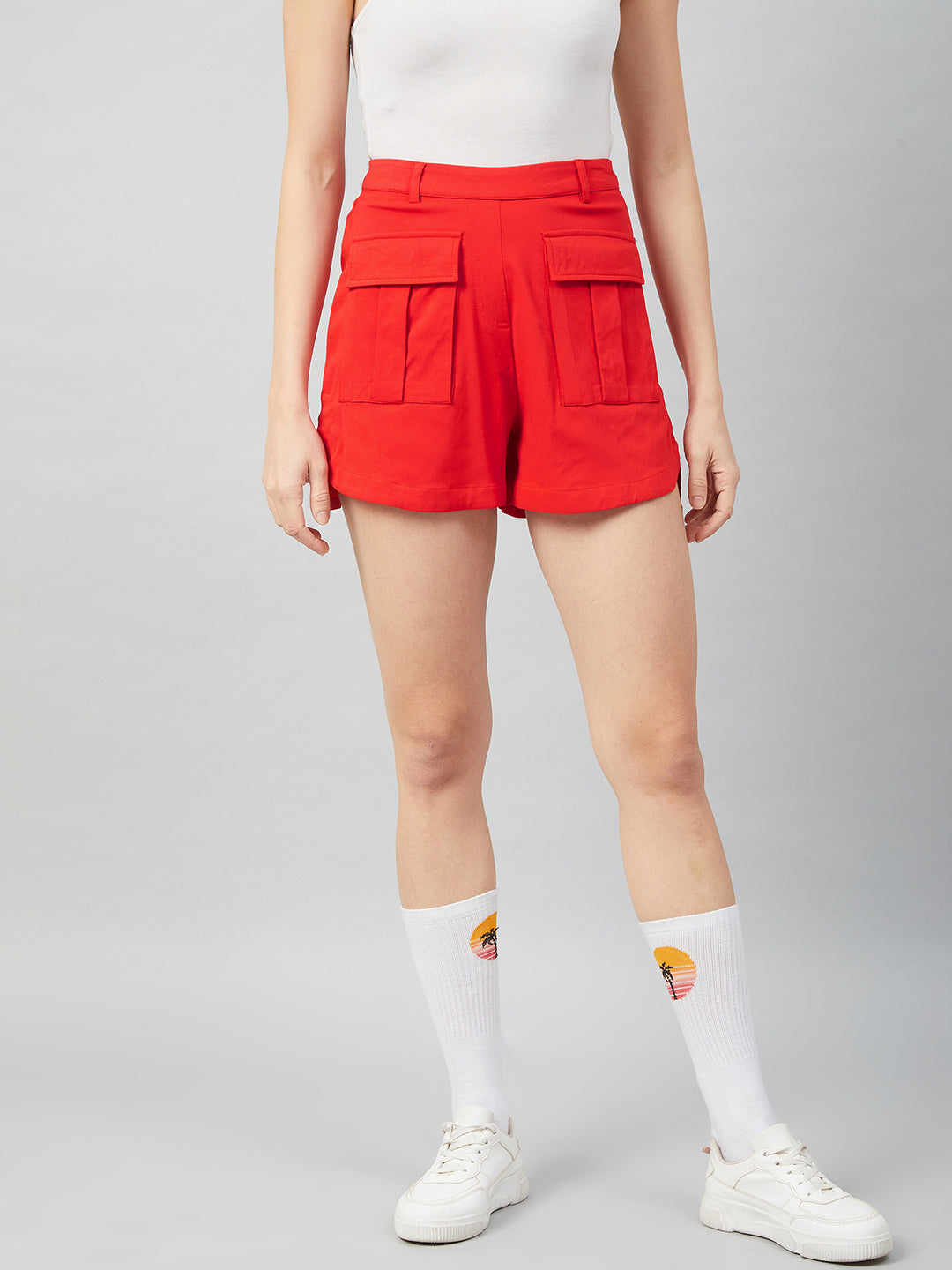 Athena Women Red High-Rise Regular Shorts - Athena Lifestyle