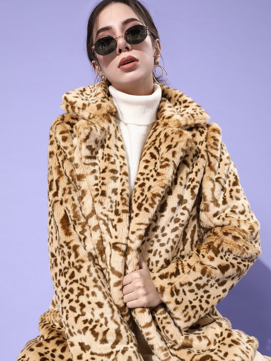 Athena Olive-Tan Animal print Faux Fur Trench Coat with pocket detail - Athena Lifestyle