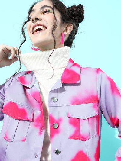 Athena Pink-Lavender color crop jacket with tie-dye print - Athena Lifestyle