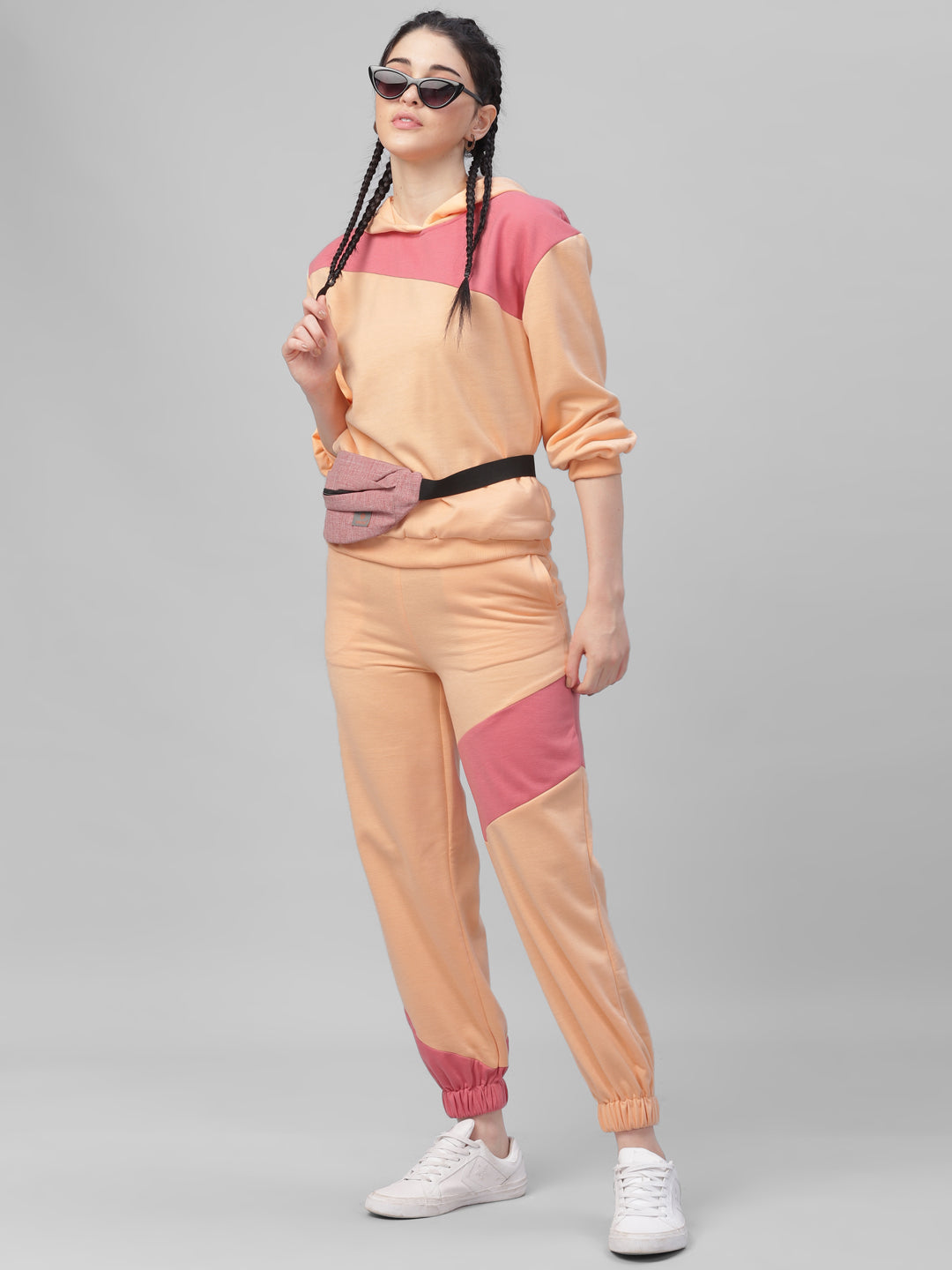 Athena Women Peach-Coloured & Pink Colourblocked Joggers - Athena Lifestyle