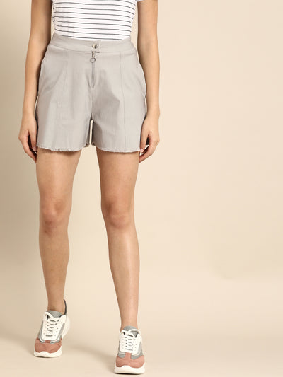 Athena Women Grey Solid Loose Fit Regular Shorts - Athena Lifestyle