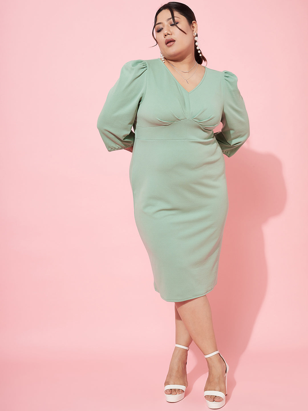 Athena Ample Plus Size Puff Sleeve Scuba Sheath Dress - Athena Lifestyle