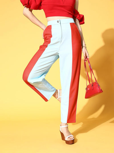 Athena Colour Blocking Red And Blue Jeans - Athena Lifestyle