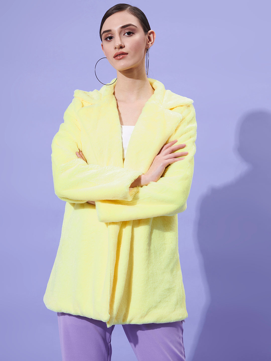 Athena Women Yellow Faux Fur Trench Over Coat - Athena Lifestyle