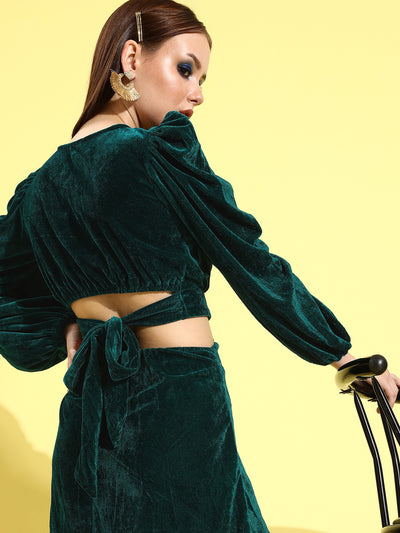 Athena Teal Green Velvet Waist Cut-Outs Sheath Dress - Athena Lifestyle